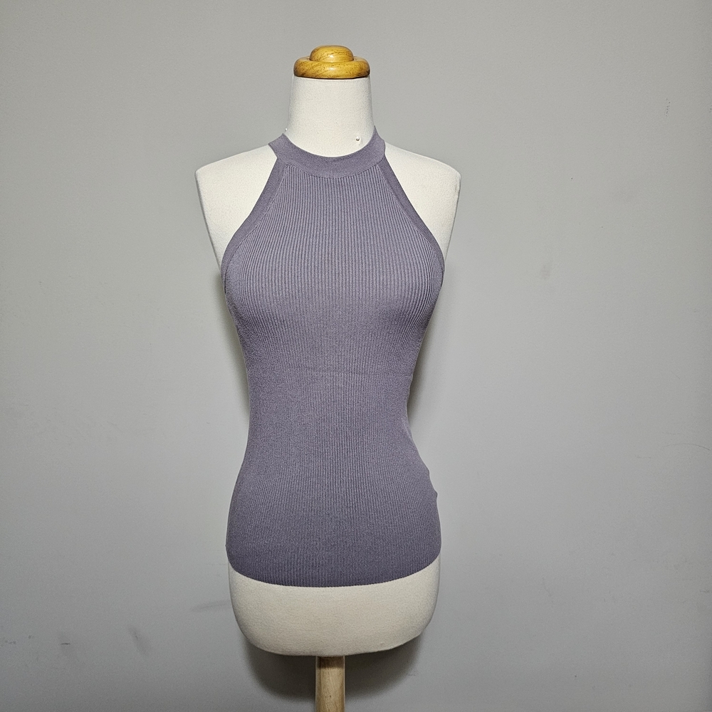 Wishlist Ribbed Mock Neck Halter Tank Top Purple Lavender Size Small Sleeveless
